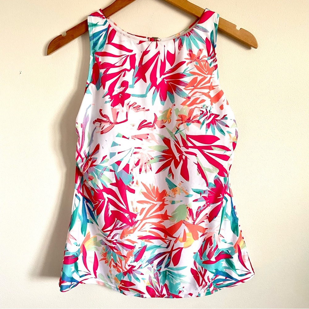 Belk Ocean + Coast Jungle Scape Tankini Swim Top In Pink Multi Size 1X N…